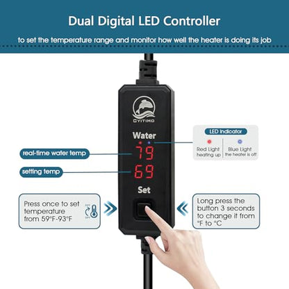 Small Aquarium Heater 25W Submersible Fish Tank Heater for 1-5 Gallons, Dual LED Display Temperature Controller, Suitable for Saltwater and Freshwater, Mini Water Heater for Betta/Turtle Tank - size: 25W