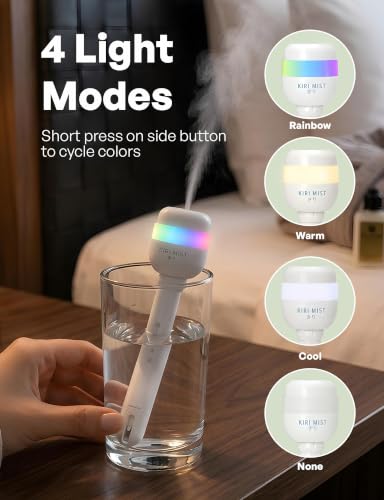 Portable Humidifier for Bedroom, Mini Humidifier fits any water bottle, USB-C Cool Mist Humidifier with 7 Color LED Night Light, Whisper quiet, 1200mAh Rechargeable for Car Office Travel