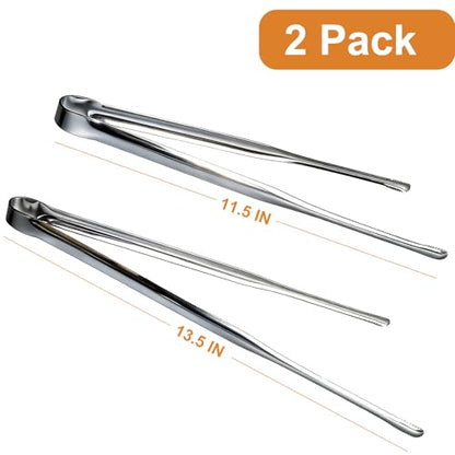 Stainless Steel Kitchen Tongs 2 Set, Non-Slip Serrated Tips, One-Piece Metal Cooking Tongs for Grilling, Plating, BBQ & Baking (11.5” & 13.5”)