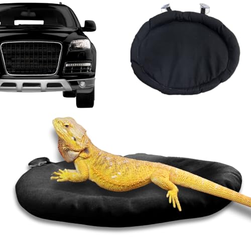 Bearded Dragon Bed Soft Mat with Suction Cup for Travel, Black | Sleep Cushion, Washable, Reptile Tank Accessories, Small Animal Carrier, For Lizard Leopard Gecko