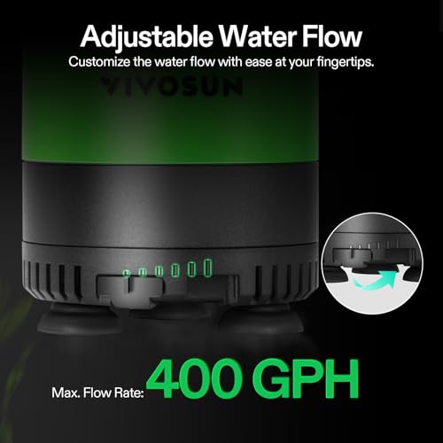 VIVOSUN 400GPH Sub Water Pump for Fish Tank, Pond, Aquarium, Hydroponics | 20W Submersible Water Pump, with Adjustable Flow, 4.9ft Tubing, Additional Ceramic Shaft, and Outlet Adapters, for Fountains - size: 5"×4"-400