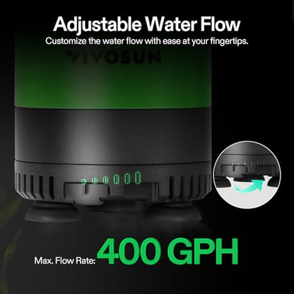 VIVOSUN 400GPH Sub Water Pump for Fish Tank, Pond, Aquarium, Hydroponics | 20W Submersible Water Pump, with Adjustable Flow, 4.9ft Tubing, Additional Ceramic Shaft, and Outlet Adapters, for Fountains - size: 5"×4"-400