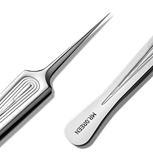 MR.GREEN Ingrown Hair Tweezers Needle Nose Pointed Tips Tweezers For Eyebrows Splinters Blackhead Removal Acne Clip Extractor (Long) - size: Long