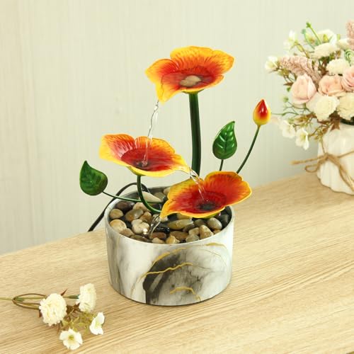 Tabletop Fountain Water Fountain Indoor Waterfall Fountain 3-Tier Desk Fountain Hibiscus Flower Themed Tabletop Fountains Indoor Home Decor for Meditation Relaxing(Hibiscus) - style: poetry of hibiscus