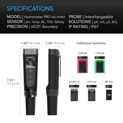 AC Infinity Hydroponic Meter PRO Kit, High Precision Digital pH Pen | ±0.01 pH Accuracy and Interchangeable Probe, All-in-One Temp Salinity EC TDS pH Meter, Water Hydroponic Gardens Aquariums - size: Hydroponic Meter PRO Kit