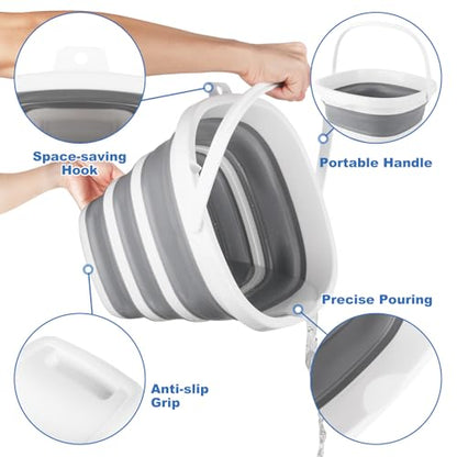 10L Collapsible Bucket for Cleaning, Portable Ice Bucket Water Pail for Space Saving, Foldable Sand Buckets with Handles for House Bathroom, Plastic Tub Sink Camping Wash Basin RV Essentials - size: 10L