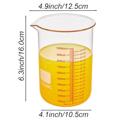 High Borosilicate Glass Measuring Cup-V-Shaped Spout,1000ml(32OZ) Glass Measuring Beaker for Kitchen or Restaurant, Easy to Read - size: 1000ml (32oz)