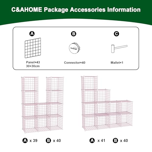 C&AHOME Wire Cube Storage, 12 - Cube Organizer Metal C Grids, Closet, Pink | Modular Shelves Units Storage Bins Shelving Bookshelf Shelf Cabinet - color: Pink