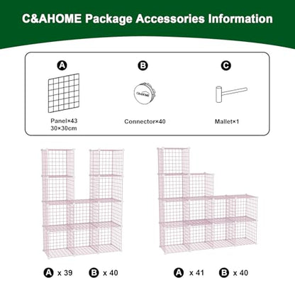 C&AHOME Wire Cube Storage, 12 - Cube Organizer Metal C Grids, Closet, Pink | Modular Shelves Units Storage Bins Shelving Bookshelf Shelf Cabinet - color: Pink
