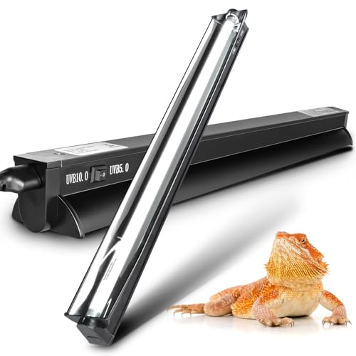 Switchable UVB Light for Reptiles, 24W T5 UVB Light Combo Kit for Tropical 5.0 & Desert 10.0, 22.6" Terrarium Hood Lamp Fixture with UVB 10.0 Bulb for Bearded Dragon Gecko Snake Lizard Turtle - size: 24W-22.6IN