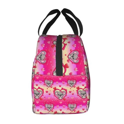 Men Koala Heart Print Insulated Lunch Tote Thermal | Koala Pink Heart, Oxford Insulated Lunch Bag, Adjustable Strap, Large Capacity for Outdoor & Camping - color: Pattern (843)