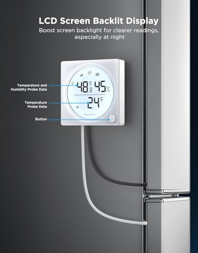 GoveeLife 2.0 WiFi Refrigerator Thermometer Dual Probes with LCD, 1-Pack | Digital freezer monitor with 1804ft range, LCD display, app alerts & anti-false alarm, magnetic/hanging for kitchen/farming - style: 1 Sensor-Pro