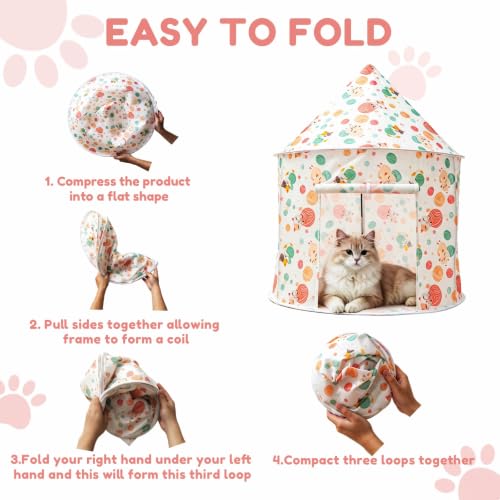 Cat Bad Pop Up Collapsible Yurt Tent, Pet Rest Hut for Indoor | Foldable Cats Cave Hideout Pet Toys ,Cat Rest Hut for Bunny, Guinea Pig, Ferrets, Puppy - color: Pale pink