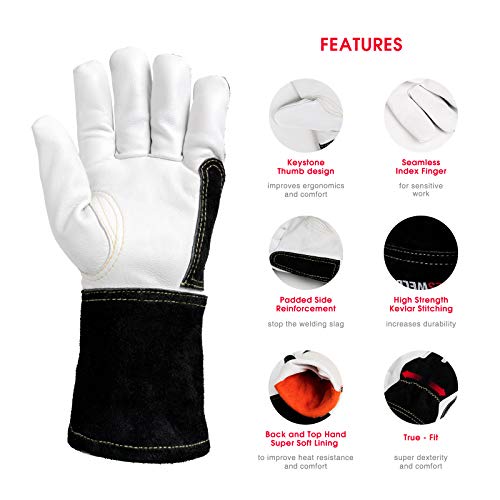 YESWELDER Premium Goatskin TIG Welding Gloves | Top Grain Leather | High Dexterity |True - Fit-M - size: Medium (Pack of 1)