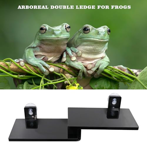 Frog Basking Platform with Suction Cup, Black Acrylic Double Ledge Platform for Reptile, Tank and Aquarium Accessories for Small Animals Tree Frogs Crested Gecko Lizards Axolotl - 7.3 x 2.4 x 1 Inch