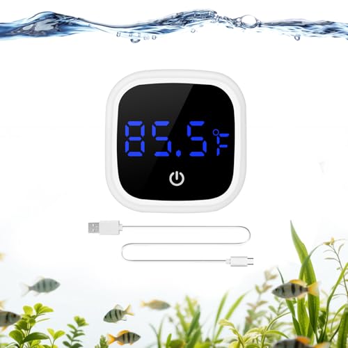 Rechargeable Digital Aquarium Water Thermometer with HD LED Screen, Display ±1℉, Fish Tank Decoration Accessories for Betta Axolotl Shrimp Turtle Reptile & Aquatic