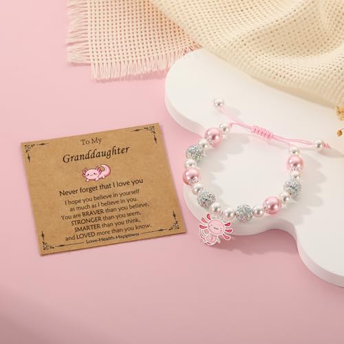 Axolotl/Horse Bracelet Gifts for Girls Kids, Charm Pearl Bead Bracelet Cute Stuff Birthday Jewelry for Daughter Granddaughter Teens - style: Axolotl-Granddaughter