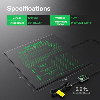 VIVOSUN 20"x20.75" Seedling Heat Mat with Built-in Temperature Controller | UL & MET-Certified Waterproof Plant Heating Pad for Germination, Hydroponics, Brewing, Breeding, and Greenhouses - size: 20"x20.75"