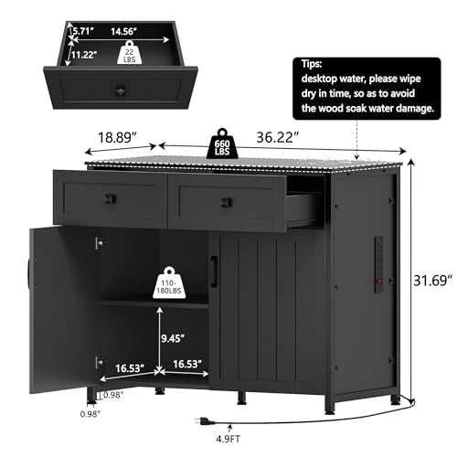Pipleo 40-50 Gallon Aquarium Stand with Power Outlets, Cabinet for Fish Tank Accessories Storage, Heavy Duty Metal Fish Tank Stand Suitable for Turtle Tank, Reptile Terrarium, 660LBS Capacity, Black - color: Black