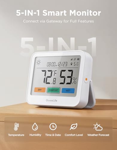 GoveeLife WiFi Thermometer Hygrometer 5-in-1, Large LCD 3-Pack with Gateway | Temperature and humidity monitor with weather station, remote sensor, indoor thermometer for home baby room greenhouse - style: Sub-1G Gateway+3 Pack