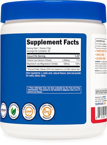 Nutricost Calcium Magnesium Powder (Fruit Punch) 30 Servings | Bone Support, GMO-Free, Gluten Free, from Calcium Citrate and Magnesium Citrate - size: 10.8 Ounce (Pack of 1)