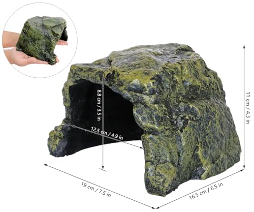 Rock Hide Cave for Reptiles, Amphibians Rock Den - Terrarium & Aquarium Decor, Great for Bearded Dragons,Lizards,Snakes,Turtles,Geckos,Frogs,Small Animals - Large Size - style: Medium Size ( Green )