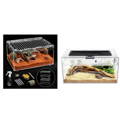 PC Large Reptile Terrarium Starter Kit,Magnetic Jumping Spider Enclosure,Hermit Crab Tank,Arboreal Tarantula Cage for Praying Mantis,Frog Vivarium