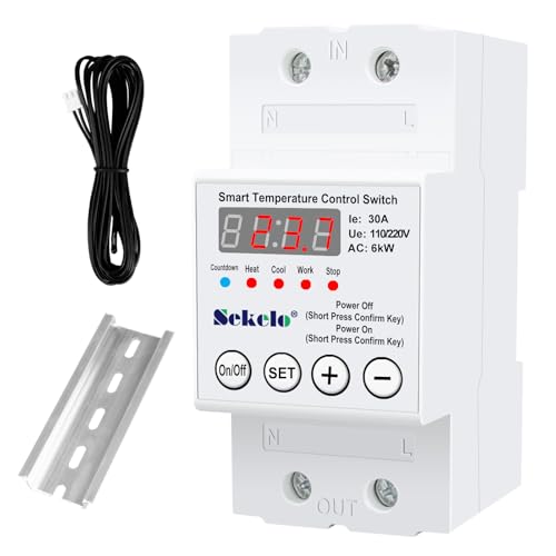 High-Power Temperature Control Switch, 63A 110V/220V Digital Thermostat | -40°C To 140°C Range, Real-Time LCD Display, Heating Cooling Control, Rail-Mounted, for Greenhouses, Aquaculture,Boilers