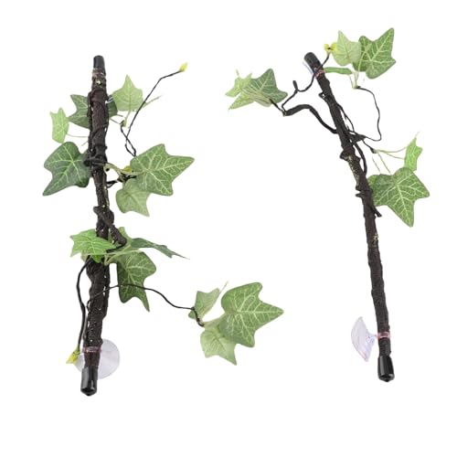 Reptile Corner Branch, 2 pcs Plastic Strong Durable Imitation Bendable Jungle Climbing Vine Suction Cup Design Flexible Terrarium Plant Decoration for Amphibian Lizard Snake Gecko Bearded Dragon Cage