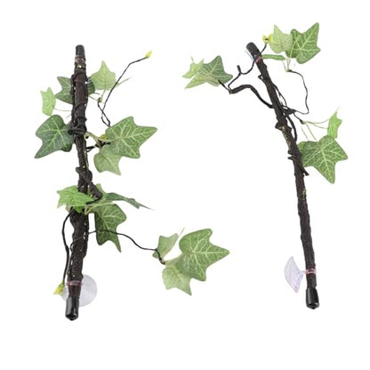Reptile Corner Branch, 2 pcs Plastic Strong Durable Imitation Bendable Jungle Climbing Vine Suction Cup Design Flexible Terrarium Plant Decoration for Amphibian Lizard Snake Gecko Bearded Dragon Cage