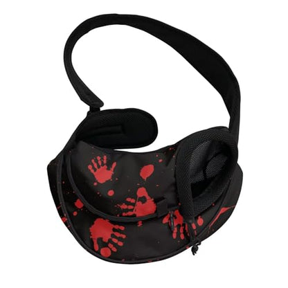 COEQINE Halloween Costume for Small Dog Carrier Sling Bag with Adjustable Straps Locking Safety Zipper Hands Free Dog and Cat for Travel Walking - color: Black Hallo ween Red Hand