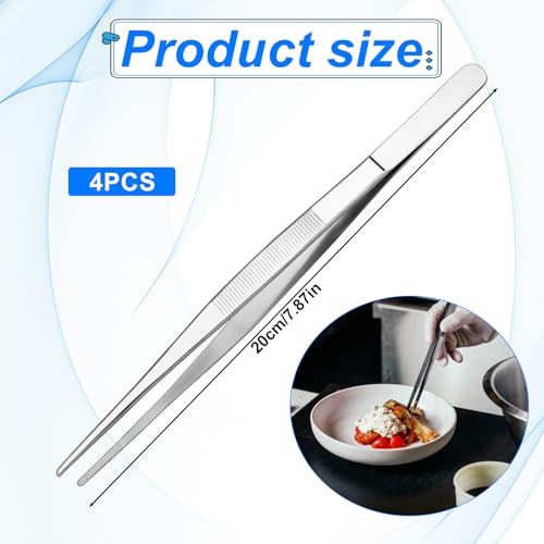 4 PCS Bar Tweezers Long Cooking Tweezers Garnish Tongs Kitchen Tweezers for Cooking Metal Tongs Reptile Feeding Tongs, Kitchen Tongs for Cooking Korean Barbecue Tongs for Cocktail Cooking 8 Inch