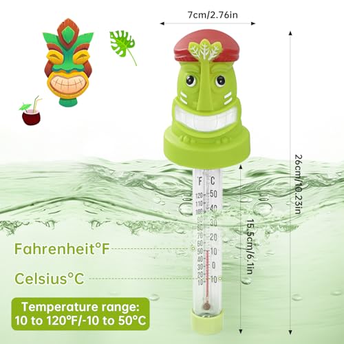 Floating Pool Thermometer, Large Display with String Easy to Read, Shatter Resistant, Water Temperature Thermometer for Outdoor & Indoor Swimming Pools, Spas, Hot Tubs, Aquariums(Tiki) - color: Tiki