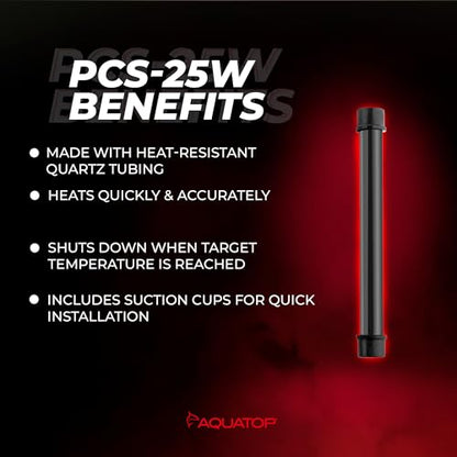 Aquatop 25W Pisces Nano Heater – Fully Submersible for Nano Fish Tanks Up to 8 Gal – Preset 78°F – Heat-Resistant Water Heater for Small Aquariums - size: 25W