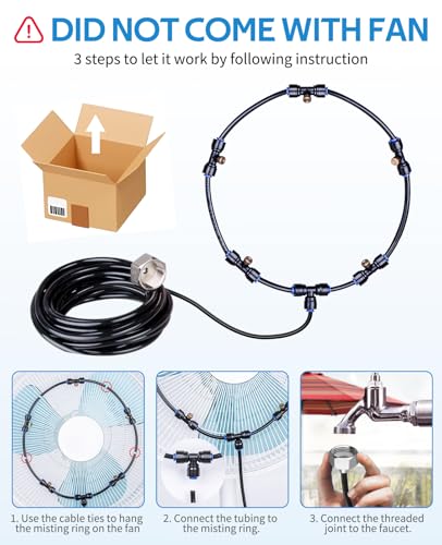 homenote Misting Fan Kit for Outside Cooling, 16.4FT Misting Line | 5 Brass Nozzles, 3/4" Brass Adapter, Outdoor Mister System for Patio, Backyard & Poolside Relaxation