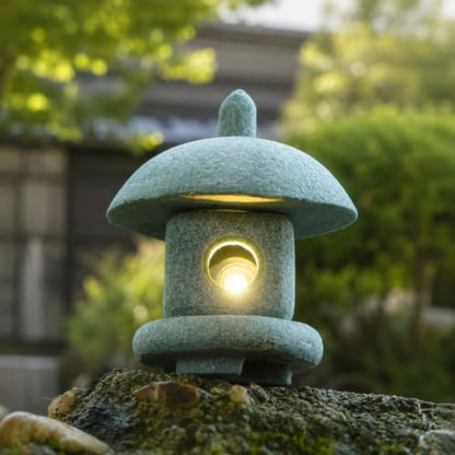 Japanese Pagoda LED Lamp Statue Figurine, Small Pagoda Lantern with Warm LED Light, Zen Garden Decor, Japanese Decor for Home, Desk, Bonsai, Terrarium, Aquarium Ornament - style: Style J