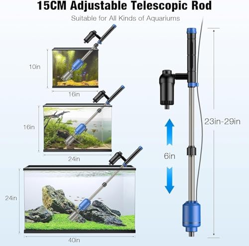 bedee Aquarium Vacuum Gravel Cleaner, 24W Electric Fish Tank Cleaner Vacuum, Automatic Water Change, Wash Sand, Water Circulation and Timed Off，Blue