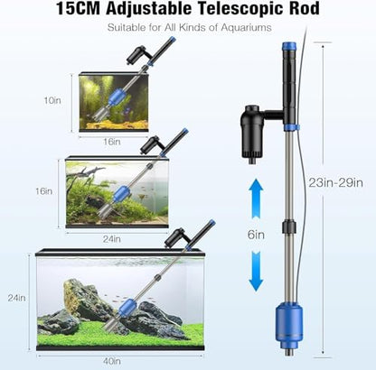 bedee Aquarium Vacuum Gravel Cleaner, 24W Electric Fish Tank Cleaner Vacuum, Automatic Water Change, Wash Sand, Water Circulation and Timed Off，Blue