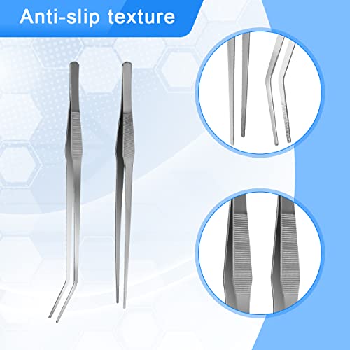 Luxiv 15 In Aquarium Tweezers Set, Straight And Curved Feeding Tongs | 15in Stainless Steel Straight And Curved Tweezers, For Fish Tank Plants, Aquascaping, Cleaning And Feeding, Anti-rust Durable - color: Silver