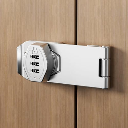 Keyless Cabinet Lock 3-Digit Password Combination Code Hasp Latch Lock Twist Knob Wooden Drawer Cupboard Locker Gun-Safe Closet Box (Silver, 4 inch) - color: Silver, size: 4 Inch