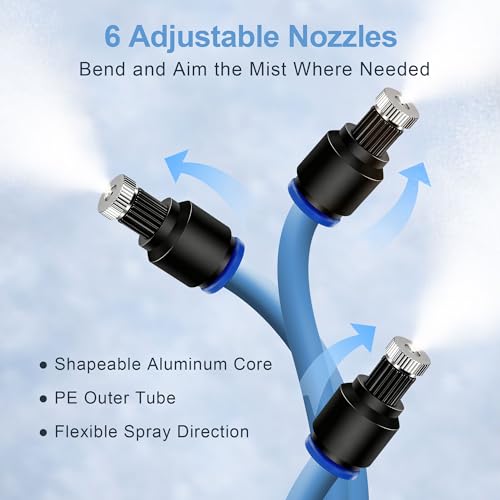 Portable Misting System for Outdoor Cooling, 23 FT Misters for Outside Patio with Rechargeable Pump, 30L Water Bag, 6 Adjustable Nozzles for Tent, Canopy, Backyard, Umbrella and Camping