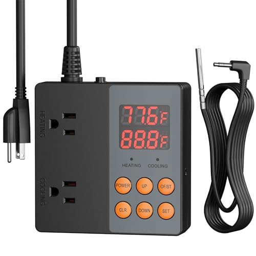 BN-LINK Temperature Controller Smart WiFi Thermostat for Heating Cooling | Works with Alexa and Google Home, 2-Stage Temp Controller Outlet for Reptiles Carboy Homebrew Fermenter, -58-230℉, 15A/1875W - style: T9 WIFI