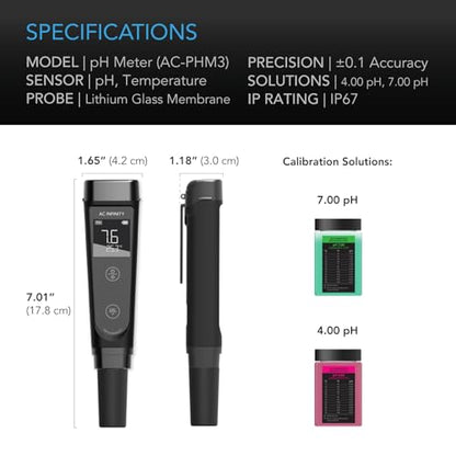 AC Infinity pH Meter Kit, High Precision Digital pH Pen | ±0.1 pH Accuracy, Nutrient Test pH Meter for Water Hydroponics Plants, Gardening, Aquariums, Swimming Pools - size: pH Meter Kit