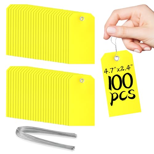 XUWAIDSGN 100Pcs Yellow Plastic Shipping Tags, 4 3/4" x 2 3/8", Writable, Durable, Waterproof - color: Yellow, size: 4 3/4" x 2 3/8"