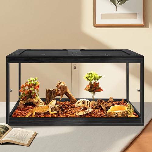 65 Gallon Bearded Dragon Tank, 40 x 20 x 20 Inch Tempered Glass Reptile Enclosure with Metal Mesh Top, Lockable Sliding Front Doors, Large Lizard and Snake Terrarium, Black - color: Black, size: 65 Gallon (40x19.5x19.5 Inch)