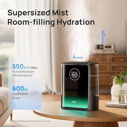 DREO 8L Smart Humidifier Large Room, 80H Runtime, Warm & Cool Mist, HM717S | Up to 600ft², Precise Humidity Control, 1500+RGB Light, 28dB, Humidifiers for Bedroom, Plants, Baby, Supports APP/Voice/Alexa - color: Black