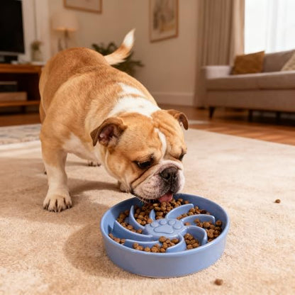Ceramic Slow Feeder Dog Bowl, 3 Cup Dog Food or 25oz Water, Slow Eating Bowl for Middle Breed, Maze Puzzle Feeder for Fast Eaters, Anti-Choking Stop Bloat, Non-Slip BPA Free (Blue) - color: Blue