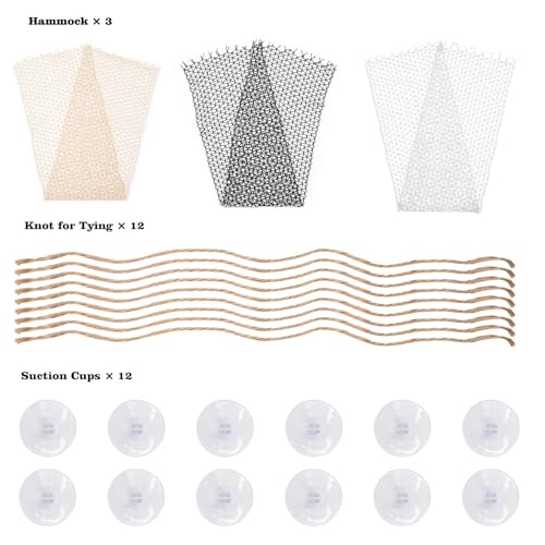 3 Pack Collapsible Reptile Hammock with Suction Cups, Breathable Climbing Net Lounger for Bearded Dragon, Gecko, Snake, Hermit Crab, Reptile Tank Accessories