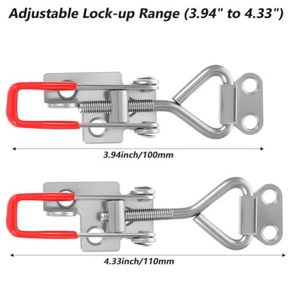 6 Pack 4001 Toggle Latch Clamp with Lock Hole, 304 Stainless Steel Adjustable Quick Release Pull Latch for Smoker, Toolbox, Cabinet – 330Lbs Holding Capacity, Silver & Red Handle, Includes Screws