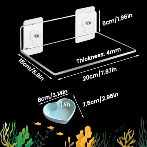 Axolotl Hammock Ledge for Aquarium, Axolotl Feeding Shelf with Feeder Bowl, Ceramic Heart Shape Feeding Dish, Tank Accessories for Bearded Dragons, Geckos, Lizards